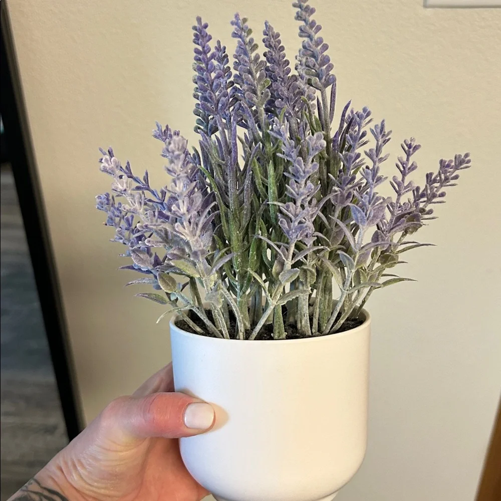 Marshalls White Planter with Blue Faux Lavender